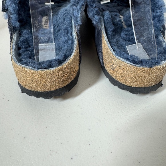 Birkenstock Arizona Shearling Sandals Navy Blue Suede Women’s 39 Fuzzy Cozy - Picture 6 of 16